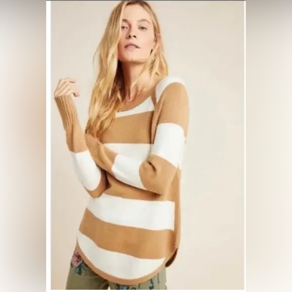Anthropologie Tan and White Sweater Shirt